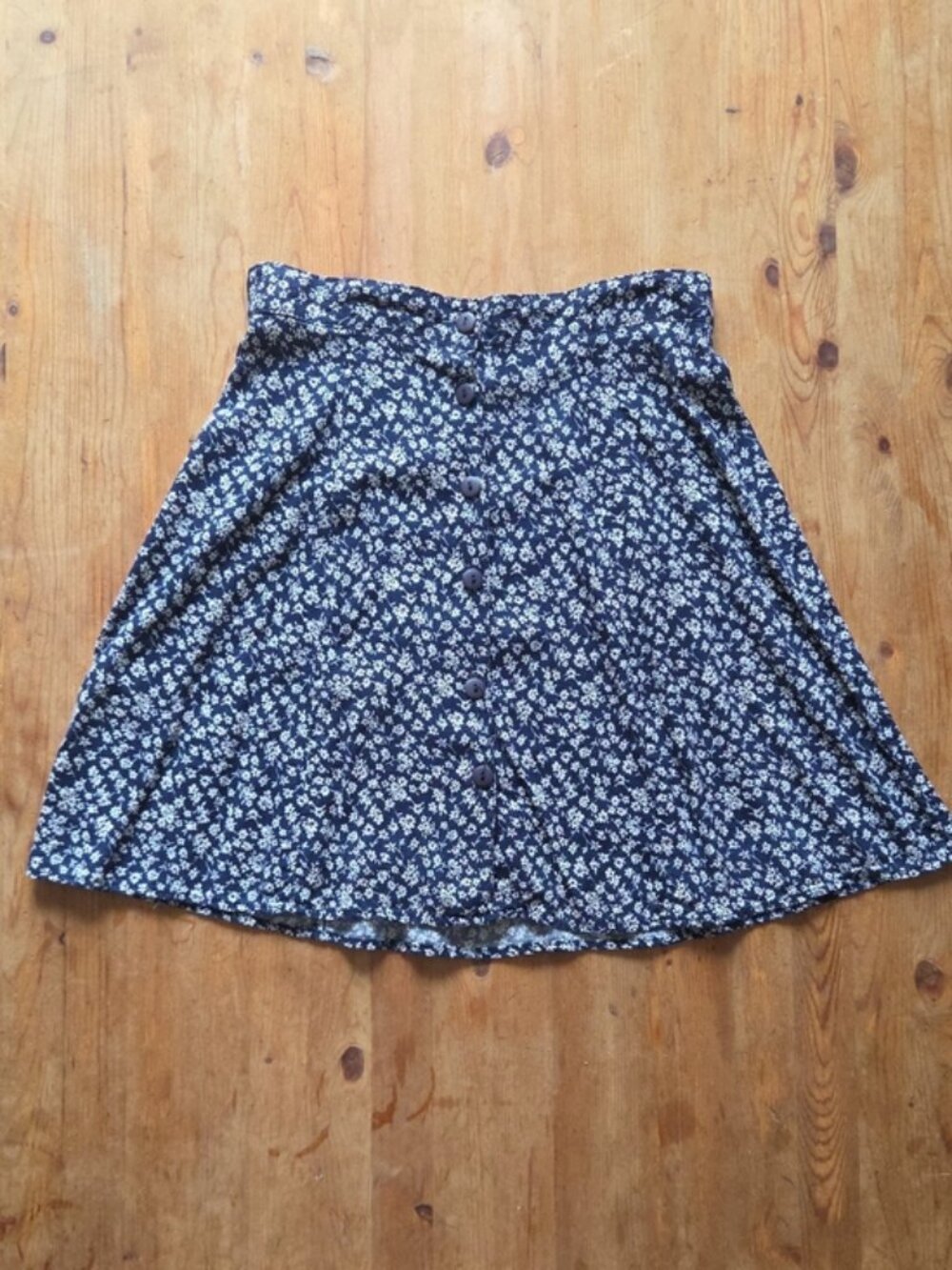 Vintage 90s SMW Ditsy Floral Button Front Skater Skirt 24" Waist Navy Mini XS
